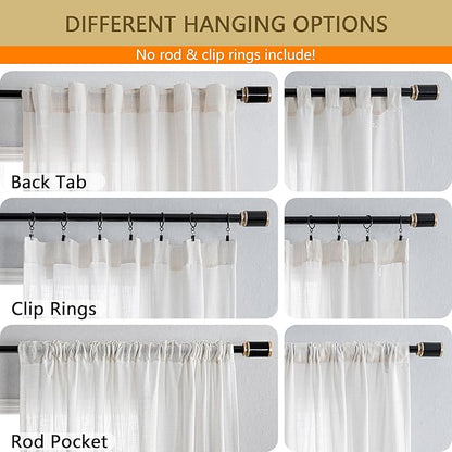 MYSKY HOME 90 Inch Natural Curtains for Sliding Glass Door Windows, Living Room Decoration Cotton Drapes Soft Comfortable Touch Farmhouse Country Patio Treatment Set, Beige White, 100" Width, 1 Panel