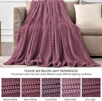 BEDELITE Fleece Throw Blanket for Couch – 3D Ribbed Jacquard Soft and Warm Decorative Fuzzy Blanket – Cozy, Fluffy, Plush Lightweight Plum Throw Blankets for Bed, Sofa, 50x60 inches