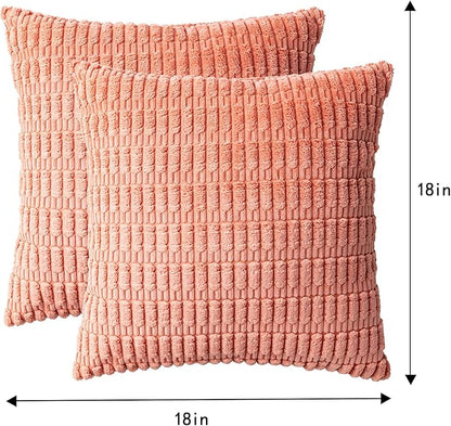 Pack of 2 Corduroy Decorative Throw Pillow Covers 18x18 InchSoft Boho Striped Pillow Covers Modern Farmhouse Home Decor for Sofa Living Room Couch Bed（Orange）