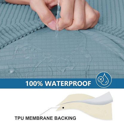 hyha Waterproof Couch Cushion Covers for Pets, Non Slip Sofa Seat Cover for Dogs Washable, Soft Thick Stretch Jacquard Fabric, Sofa Slipcovers with Elastic Bottom (1 Piece for Backrest M, Lake Blue)