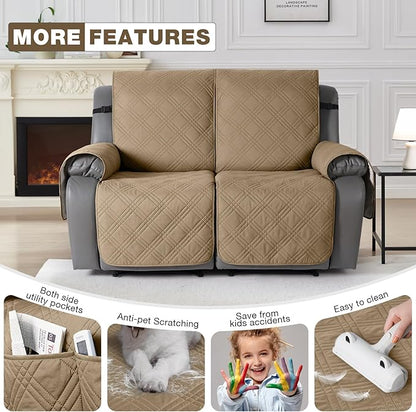 TAOCOCO 100% Waterproof Loveseat Recliner Covers 2 Seater, Split Loveseat Covers for Reclining loveseat, Non Slip Reclining Couch Cover with Double Straps for Kids, Pets(2 Seater, Camel)
