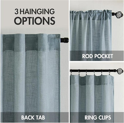 MIULEE Dusty Blue Linen Curtains 72 Inch Length 2 Panels for Bedroom Living Room, Soft Thick Linen Textured Window Drapes Semi Sheer Light Filtering Back Tab Rod Pocket Burlap Look Light Blue Decor