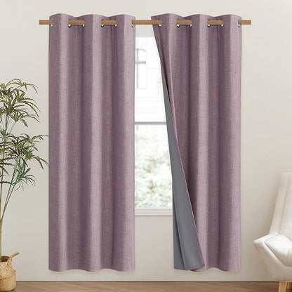 NICETOWN Chaise Mauve Vintage Linen 100% Blackout Curtains for Classroom, Thermal Insulated Curtains 72" Long, Noise Reducing Window Treatment Drapes for Gym Room, 42" Wide Per Panel, Set of 2