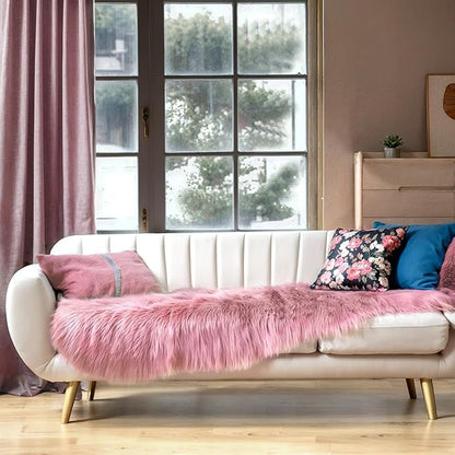 Ciicool Ultra Soft Faux Sheepskin Fur Rug Fluffy Rug for Bedroom Fuzzy Carpet for Living Room Kid's Room Nursery Decor, Pink 2 x 6 Feet