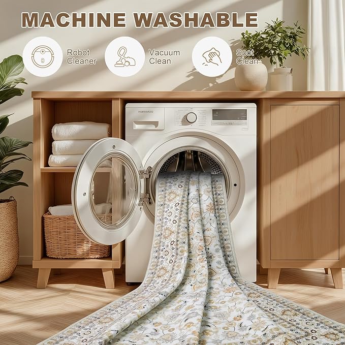 Area Rugs 10x12 Living Room Rug: Washable Rug Soft Vintage Boho Carpet Indoor Floor Non-Slip Stain Resistant Large Carpets for Bedroom Dining Room Farmhouse Nursery Home Office Beige