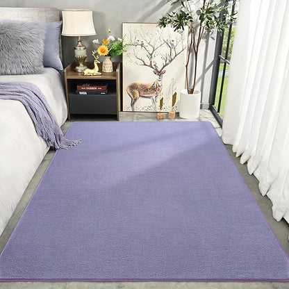 Amearea Large Modern Area Rugs for Bedroom Living Room, 5x8 Feet Purple Thickened Memory Foam Rug, Fluffy Indoor Washable Rugs Non Slip Minimalist Carpet for Boys Girls Dorm Nursery Room Decor