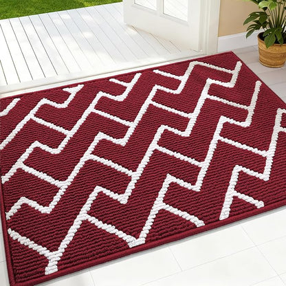 OLANLY Front Door Mat, Non-Slip Rubber Backing, Dirt Resistant and Absorbent, Washable, Easy to Clean Low-Profile Indoor Doormat for Back Door, Entryway, Inside Entrance, 32x20, Burgundy