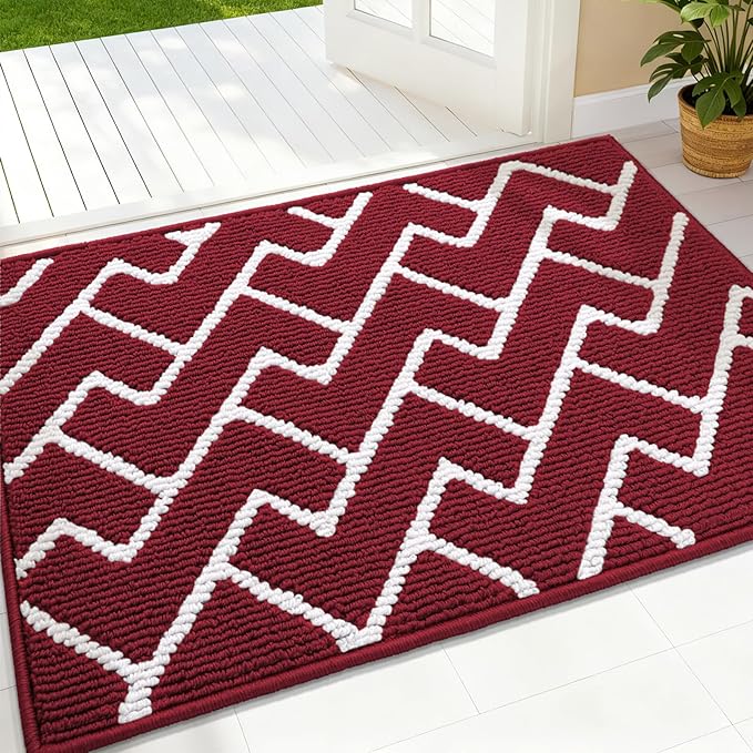 OLANLY Front Door Mat, Non-Slip Rubber Backing, Dirt Resistant and Absorbent, Washable, Easy to Clean Low-Profile Indoor Doormat for Back Door, Entryway, Inside Entrance, 36x24, Burgundy