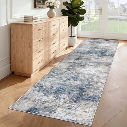XLUEZ 2x8 Runner Rug for Hallway, Washable Modern Abstract Runner Rugs Neutral Soft Non Slip Kids Rug Stain Resistant Indoor Runners for Entryway Bedroom Kitchen Laundry Room(BlueWhite, 2'x8')