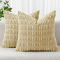 MIULEE Pack of 2 Corduroy Decorative Euro Sham Throw Pillow Covers 24x24 Inch Soft Boho Striped Pillow Covers Modern Farmhouse Home Decor for Sofa Living Room Couch Bed Beige