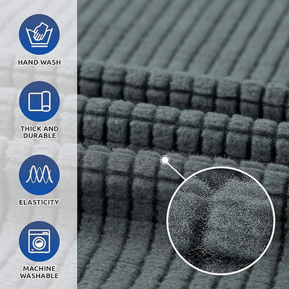 KEKUOU Stretch Oversized Sofa Slipcover 1 Piece Couch Sofa Cover (94"-110") Furniture Protector 4 Seater Sofa with Elastic Bottom for Kids,Pet.Jacquard Checked Pattern Fabric(X Large,Grey)