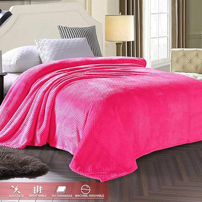 Exclusivo Mezcla Fleece Bed Blanket King Size, Super Soft and Warm Blankets for Couch, Sofa and Bed Waffle Textured, Cozy, Fuzzy and Lightweight (Hot Pink, 90x104 Inches)