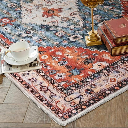 SERISSA Area Rug 3x5 Boho Tribal Rugs for Bedroom, Washable Kitchen Rugs Non-Slip, Ultra Soft Print Distressed Vintage Entry Rug Low-Pile Throw Rug Carpet for Nursery Living Room Dorm Decor