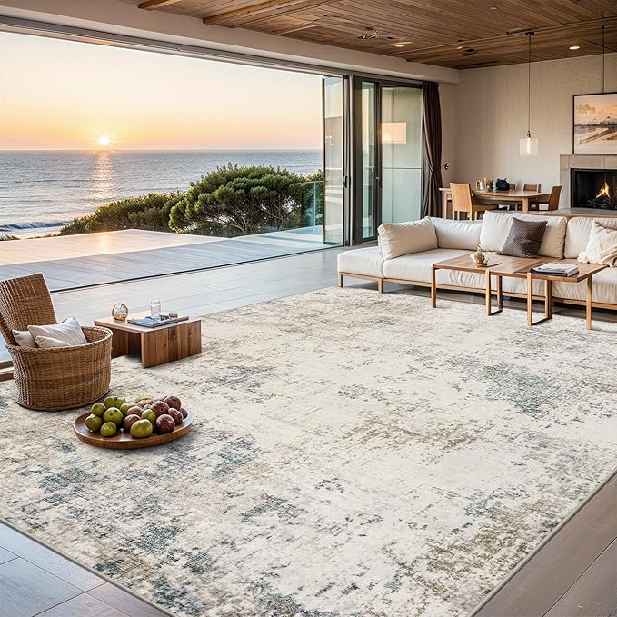 Area Rugs Living Room Rug - 5x7 Washable Modern Abstract Soft Neutral Non-Slip Carpet Large Indoor Floor Stain Resistant Thin Carpets for Bedroom Dining Room Farmhouse Nursery Home Office Multi