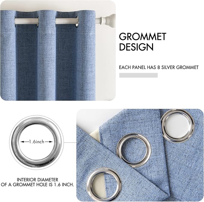 MIULEE Linen Texture Curtains for Bedroom Solid 100% Blackout Thermal Insulated Stone Blue Curtains Grommet Room Darkening Drapes Luxury Decor for Living Room Nursery 52x84 Inch (2 Panels)
