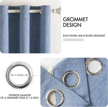 MIULEE Linen Texture Curtains for Bedroom Solid 100% Blackout Thermal Insulated Stone Blue Curtains Grommet Room Darkening Drapes Luxury Decor for Living Room Nursery 52x45 Inch (2 Panels)