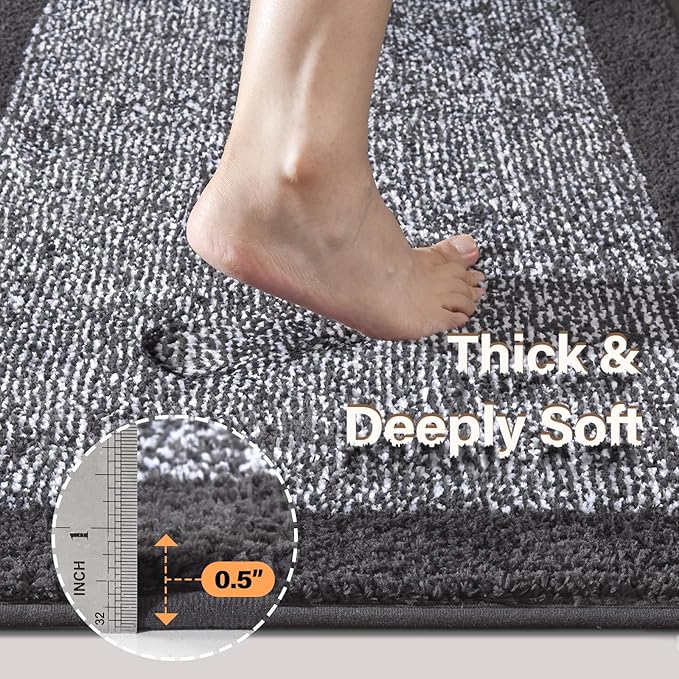 36x24 Large Bathroom Rugs Washable Non Slip, Dark Grey Bath Mat for Bathroom Floor Tub, Soft Absorbent Quick Dry Mats for Shower, Bathtub,Home Decor