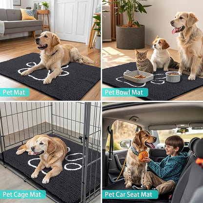 Smiry Dog Door Mat for Muddy Paws, Absorbent Dirt Trapper Non Slip Quick Dry Washable Chenille Mat for Mud Dogs, Entry Rug for Indoor and Outdoor (70x24 Inches, Black and White)
