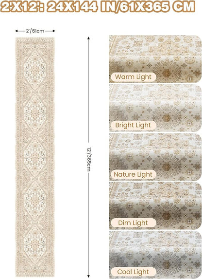 Hallway Runner Rug 2x12, Extra Long Washable Runner Rugs with Rubber Backing, Non Slip Runner, Vintage Rug Runners for Kitchen Laundry Room Entryway (Cream/Beige,2'x12')
