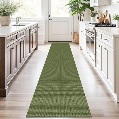 KOZYFLY Runners for Hallways 2x10 ft Washable Kitchen Runner Non Slip Rubber Backed Hallway Rugs Cotton Entryway Runner Rug Floor Carpet for Indoor Hall, Backdoor, Kitchen, Bright Green/Earthy Green