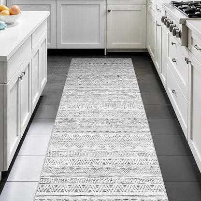Ksrau 2x5 Hallway Runner Rug - Moroccan Non Slip Long Rug for Entryway Soft Low-Pile Washable Neutral Rugs for Kitchen Small Waterproof Indoor Floor Carpet for Bedroom Bathroom Laundry 2x5 Grey