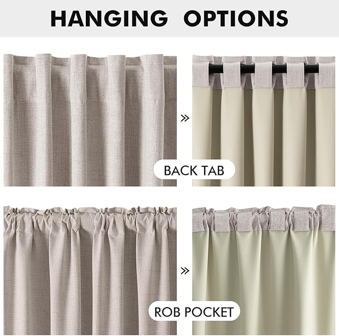 MIULEE 100% Blackout Linen Curtains for Bedroom, Ivory Solid Luxury Decor Thermal Insulation Room Darkening Drapes for Living Room Nursery Back Tab Rod Pocket 42 x 96 Inches, 2 Panels