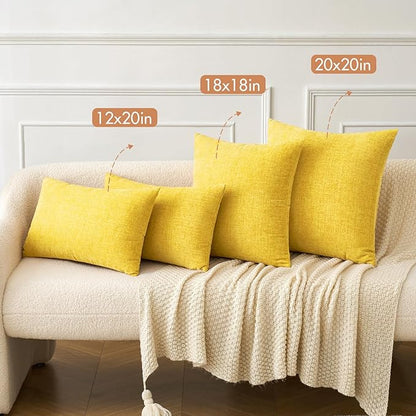 MIULEE Pack of 2 Couch Throw Pillow Covers 18x18 Inch Soft Yellow Chenille Pillow Covers for Sofa Living Room Spring Home Decor Couch Solid Dyed Cases