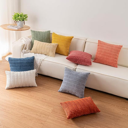 Pack of 2 Corduroy Decorative Throw Pillow Covers 12x20 InchSoft Boho Striped Pillow Covers Modern Farmhouse Home Decor for Sofa Living Room Couch Bed（Cranberry Red）