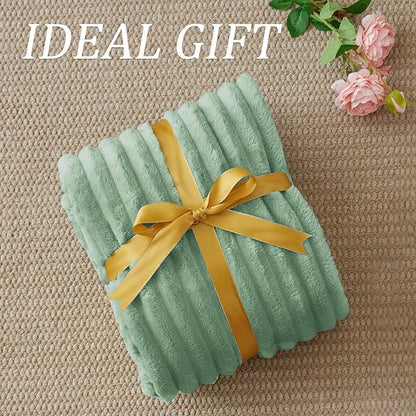 BEDELITE Twin Blanket for Couch & Bed, 300GSM Soft & Warm Fleece Blanket, Decorative and Giftable Striped Green Blankets for Women, Men, 60"x80"