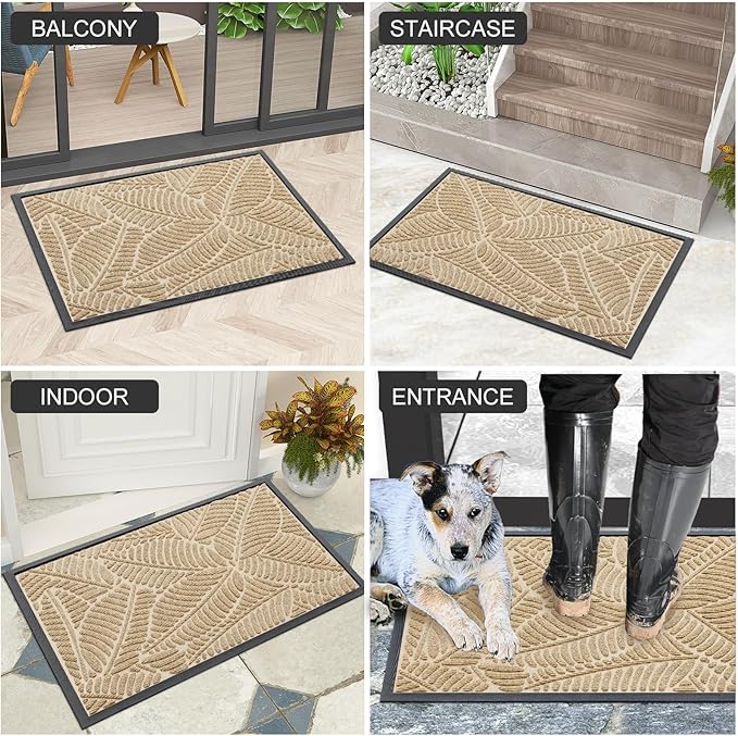 Colorxy Waterproof Doormat, Sturdy Natural Rubber Front Indoor Mat, Non Slip Low Profile Indoor Outdoor Door Mats, Stain and Fade Resistant Floor Mat, Easy Clean Patio Entrance Mat, 36''x24'', Beige
