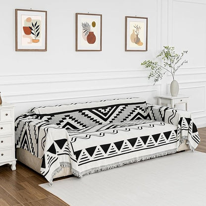 MYSKY HOME Sectional Couch Cover Black Boho Geometric Sofa Covers for Sectional Sofa L Shape Chenille Couch Protector for Dogs Pets Couch Throw Cover Washable Durable for Home Decor, 71" X118"