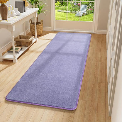 Amearea Modern Soft Hallway Runner Rug, 2x6 Purple Fluffy Bedroom Bedside Rugs, Washable Long Runner Rugs for Hallway, Non Slip Memory Foam Rug Carpet for Entrance Kitchen Living Room Decor