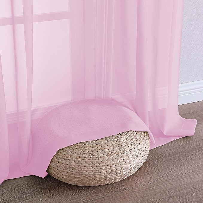 OVZME Light Pink Sheer Curtains 63 Inches Long 2 Panels Set, Light Filtering Sheer Curtains for Living Room Bedroom 59 Inch Extra Wide, Modern Voile Filmy Rod Pocket Window Drapes, 59Wx63L Inches
