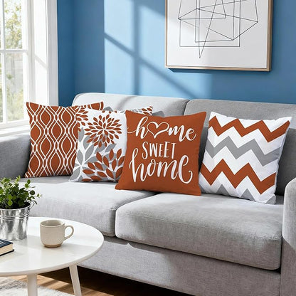 Hexagram Geometric Burnt Orange Pillow Covers 16x16 Set of 4, Decorative Outdoor Boho Modern Throw Pillow Covers, Home Sweet Home Farmhouse Cushion Case for Couch Sofa Bedroom Indoor Decor(No Insert)