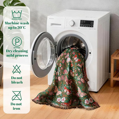 MSGKV Boho Throw Blanket for Couch 50"x60" Butterfly Floral 100% Cotton Blanket Spring Breathable Lightweight Farmhouse Blankets for Sofa Home Decor Muslin All Seasons