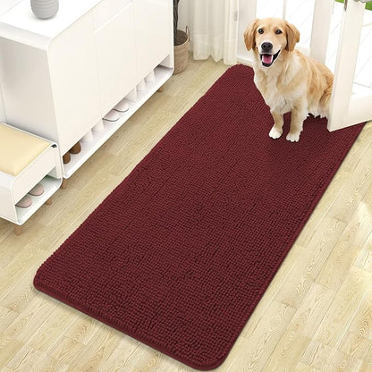 OLANLY Dog Door Mat for Muddy Paws 47x24, Absorbs Moisture and Dirt, Absorbent Non-Slip Washable Doormat, Quick Dry Chenille Mud Mat, Entry Indoor Entryway Carpet for Inside Floor, Caramel Russet