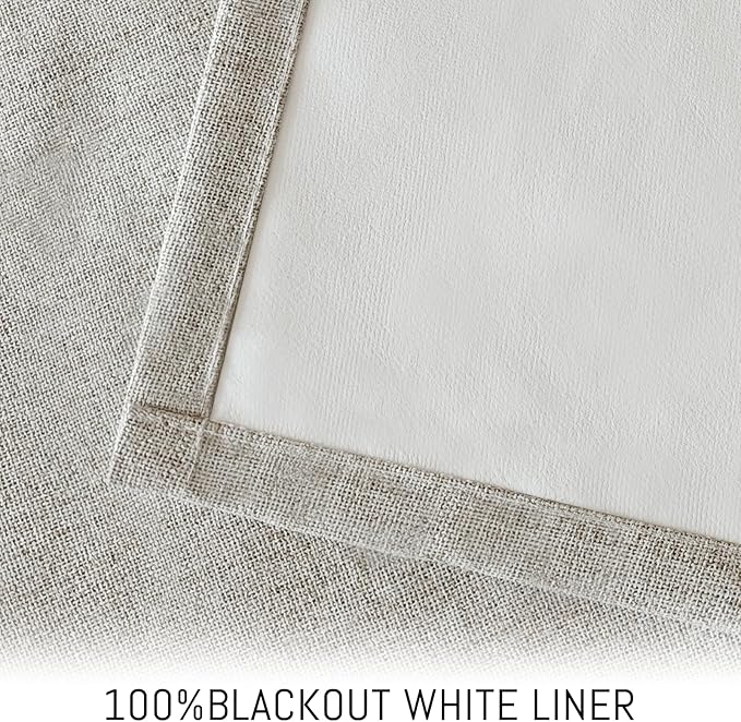 Yakamok Oatmeal Linen Curtains 100% Blackout 90 Inches Long,Room Darkening Textured Curtains for Living Room Thermal Grommet Bedroom Curtains 2 Panels with White Liner