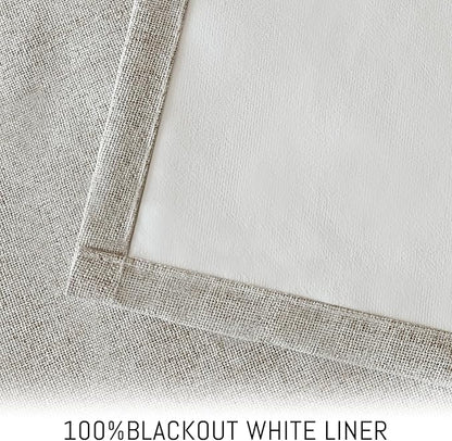 Yakamok Oatmeal Linen Curtains 100% Blackout 63 Inches Long,Room Darkening Textured Curtains for Living Room Thermal Grommet Bedroom Curtains 2 Panels with White Liner