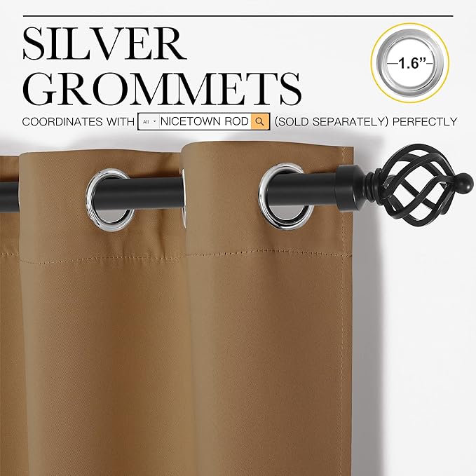 NICETOWN Sleek Blackout Curtains 68 inches Length for Small Windows, Noise Reducing and Block Draft Panels for Door Doorway Laundry Office Luxury Decor Theme (2 Panels, Gold Brown, W42 x L68 -Inch)