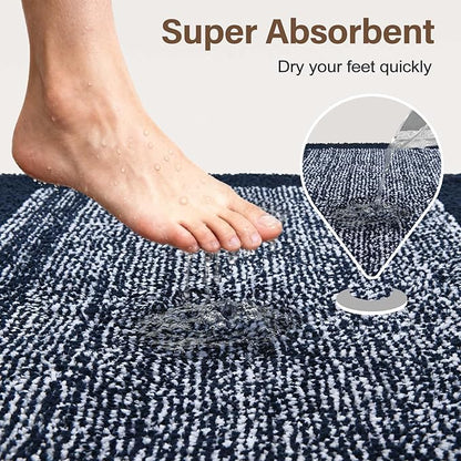 Bathroom Rugs 24x17 Non Slip Washable, Dark Blue Bath Mat for Bathroom Floor Tub, Soft Absorbent Quick Dry Mats for Shower, Bathtub,Home Decor