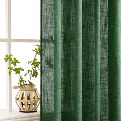 MIULEE Emerald Green Linen Curtains 90 Inch Long for Bedroom Living Room, Soft Thick Linen Textured Window Drapes Semi Sheer Light Filtering Rod Pocket Back Tab Christmas Burlap Look, 2 Panels