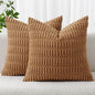 MIULEE Pack of 2 Corduroy Decorative Throw Pillow Covers 16x16 Inch Soft Boho Striped Pillow Covers Modern Farmhouse Home Decor for Sofa Living Room Couch Bed Brown