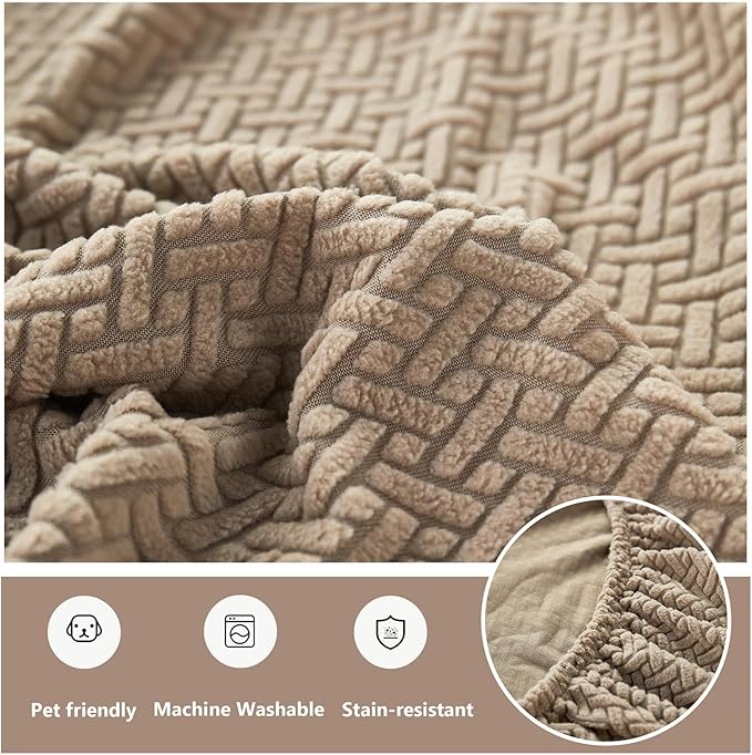 Couch Cushion Covers for Sofa Couch Covers Wear-Resistant Universal Sofa Cover Washable Stretch for Sectional Slipcovers (Texture-Light Coffee,Chaise Cover)