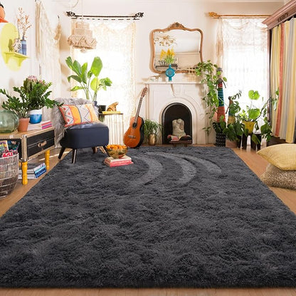 Amearea Premium Soft Area Rug 4x5.3 Feet, Grey Rugs for Living Room, Fluffy Carpet for Bedroom Nursery Playroom Teen Home Decor, Comfortable Indoor Furry Dorm Carpets, Dark Grey