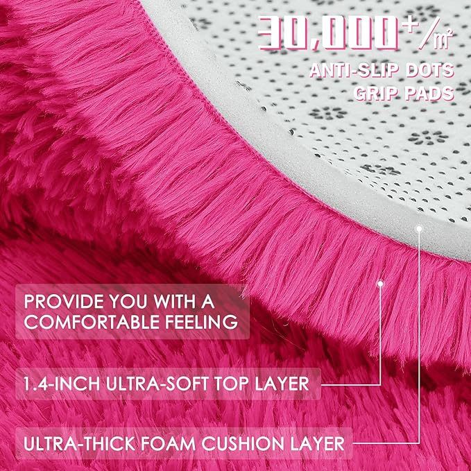 OLANLY 2x5 Machine Washable Runner Rugs for Hallway, Soft Fluffy Shaggy Bedside Rugs for Bedroom, Living Room, Indoor Floor Carpet for Kids Girls Boys, Nursery Rooms, Home Decor Aesthetic, Hot Pink