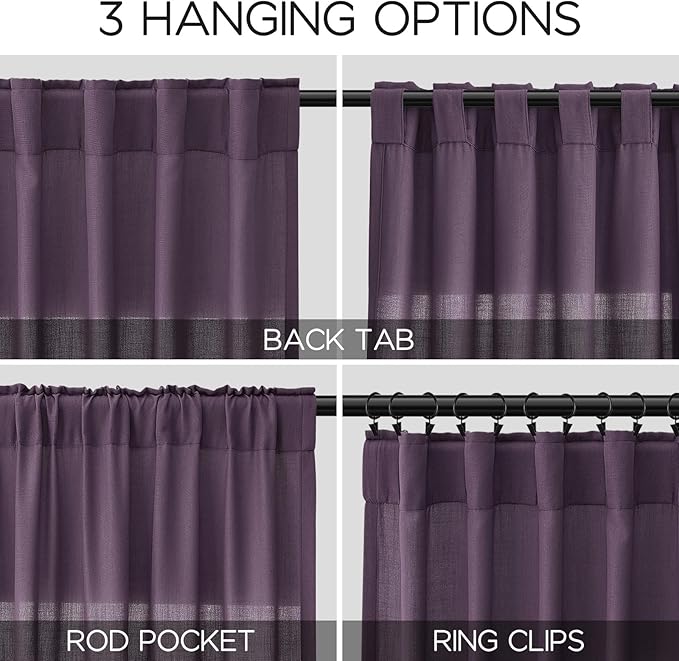 Nanspring Plum Linen Curtains 84 Inch Length 2 Panels Set for Living Room Rod Pocket Back Tab Light Filtering Window Drapes for Bedroom Dining Room Protect Privacy Country Farmhouse Decor 52x84