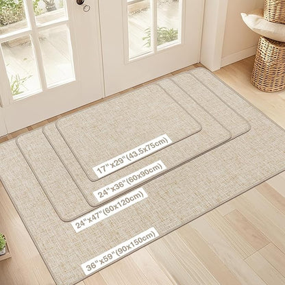 LEKEEPGO Ultra Thin Indoor Door Mat 17"x29", Low-Profile Door Mat Indoor Entrance, Non Slip Rubber Backing Inside Doormat Washable Welcome Front Entryway Dirt Trapper Entry Mat, Khaki