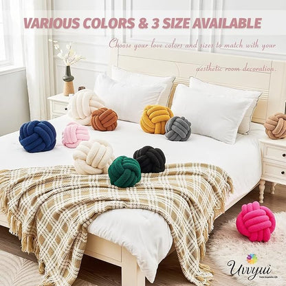 Uvvyui Knot Pillow Ball, Soft Home Decorative Pillows, Round Throw Pillow, Handmade Knotted Plush Pillow, Round Boucle Pillow Cushion (11 Inches Pink)