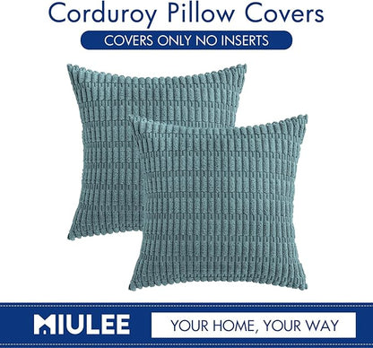 MIULEE Pack of 2 Corduroy Decorative Throw Pillow Covers 18x18 Inch Soft Boho Striped Pillow Covers Modern Farmhouse Home Decor for Summer Coastal Sofa Living Room Couch Bed Coastal Blue