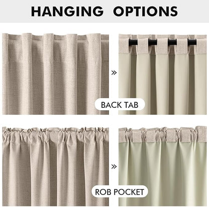 MIULEE 100% Blackout Linen Curtains for Bedroom, Natural Solid Luxury Decor Thermal Insulation Room Darkening Drapes for Living Room Nursery Back Tab Rod Pocket 42 x 84 Inches, 2 Panels